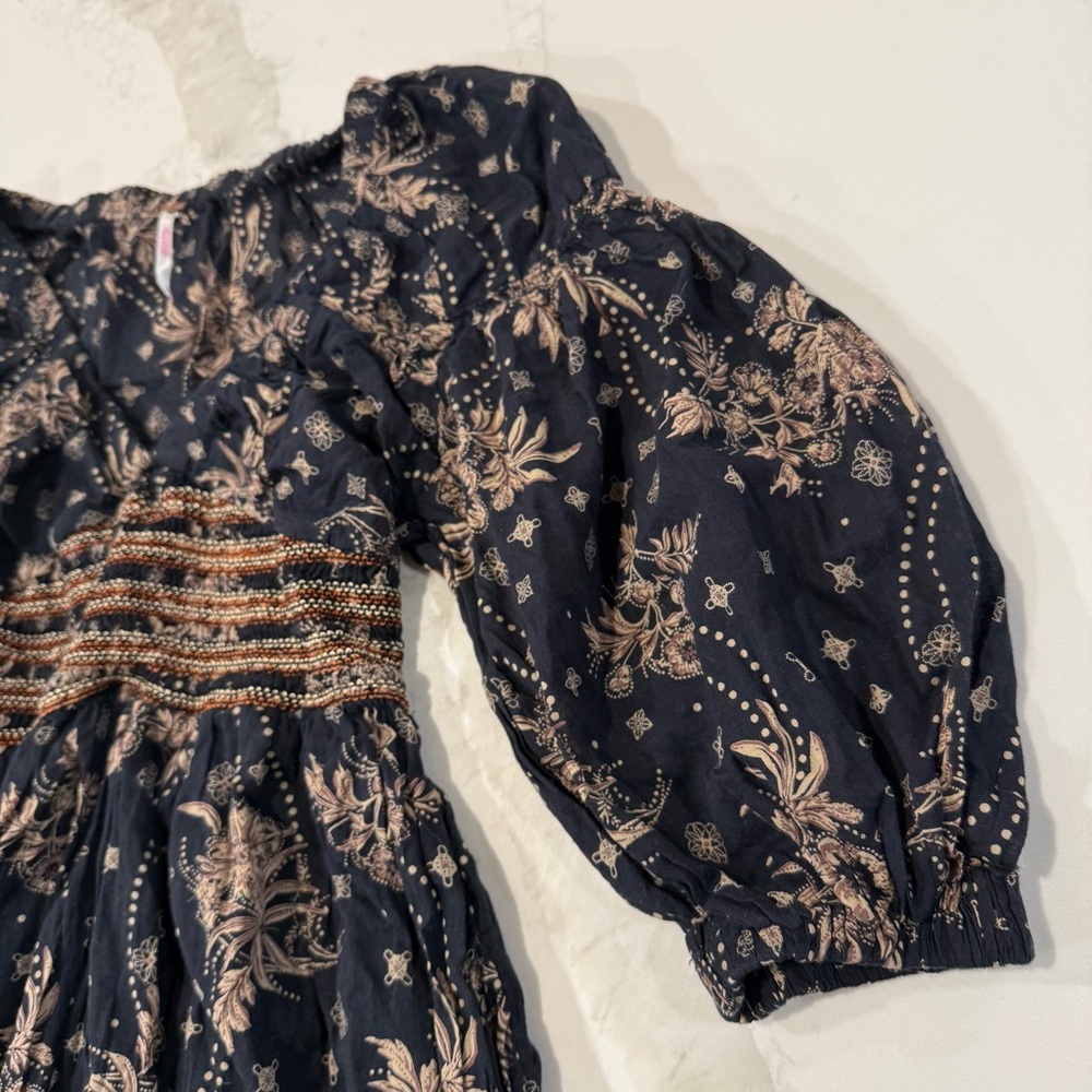 Free People Golden Hour Smocked Bodice Cotton Maxi Dress Women’s XS Black/Beige - Picture 7 of 15